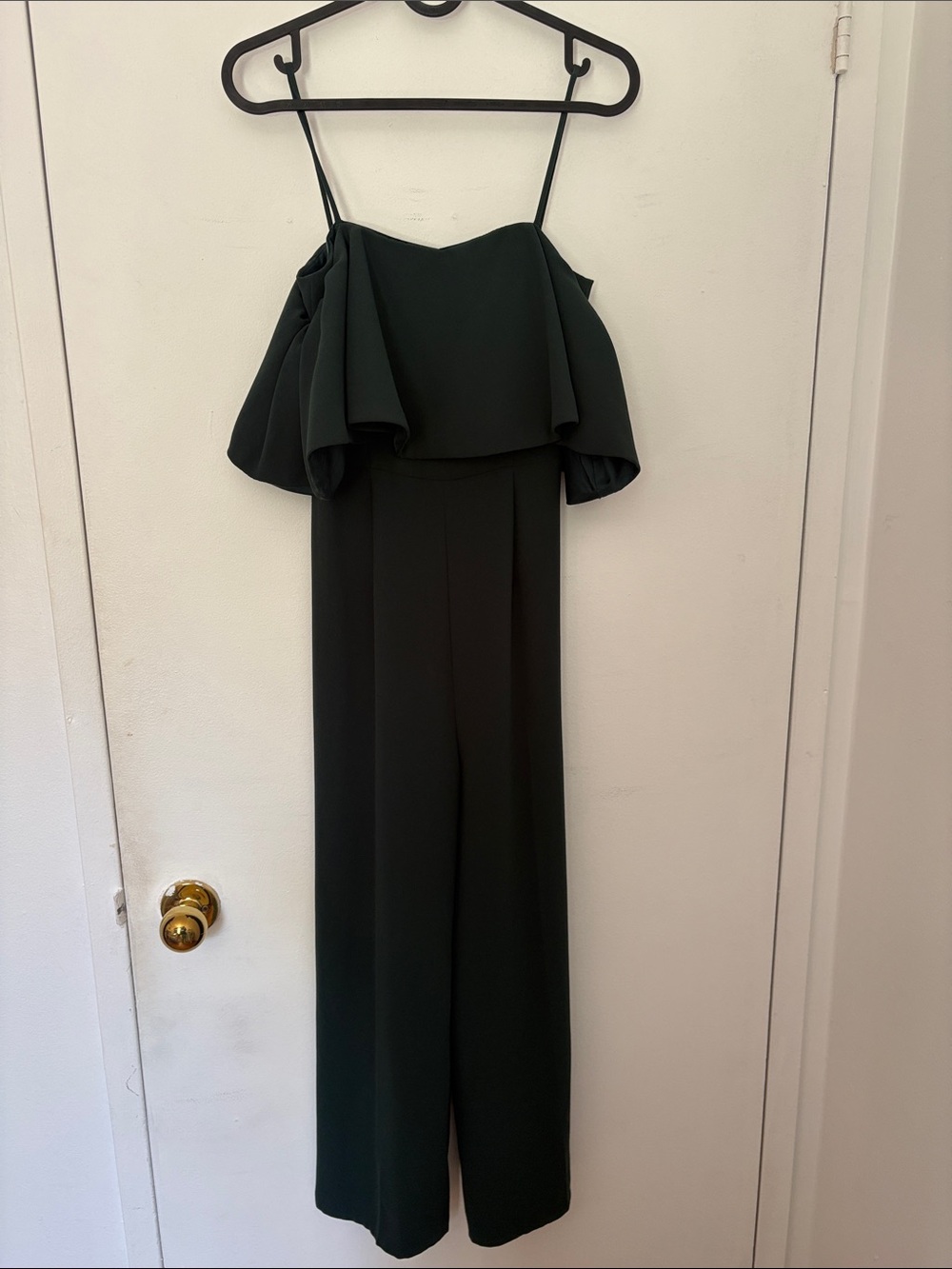 Off-Shoulder Dark Green Wide-Leg Jumpsuit